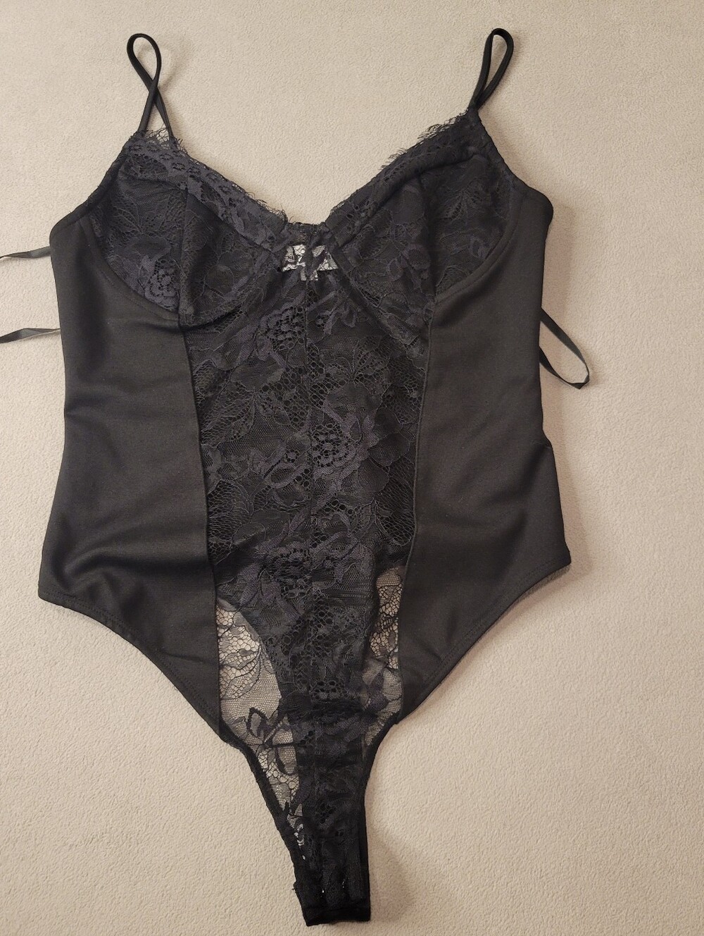 Superdown Jennie Lace Bodysuit Top Black Size Small